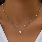Collier femme trois rangs, pendentif cœur ou croix, doré ou argenté