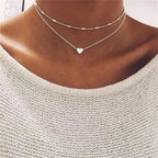Collier femme trois rangs, pendentif cœur ou croix, doré ou argenté