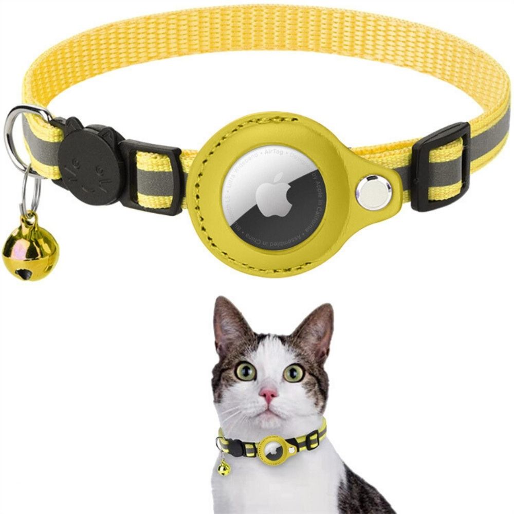 Collier chat réfléchissant à clochette, avec ou sans traceur, jaune