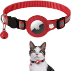 Collier chat réfléchissant à clochette, avec ou sans traceur, rouge