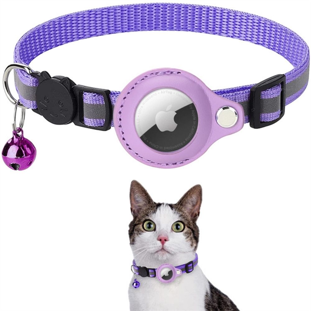 Collier chat réfléchissant à clochette, avec ou sans traceur, pourpre
