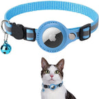 Collier chat réfléchissant à clochette, avec ou sans traceur, bleu ciel