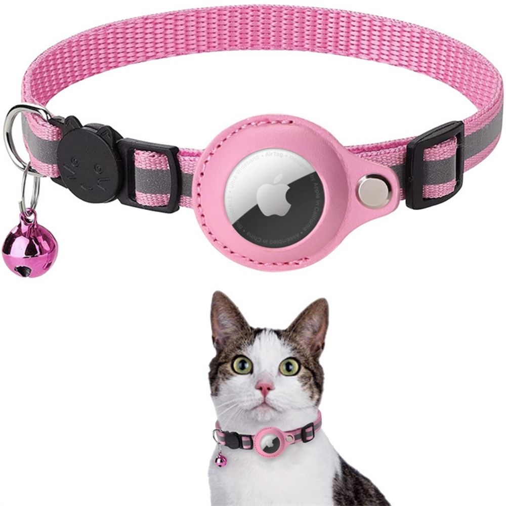 Collier chat réfléchissant à clochette, avec ou sans traceur, rose
