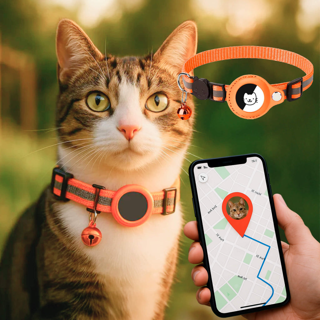 Collier pour chat en nylon réfléchissant, clochette, six coloris, orange