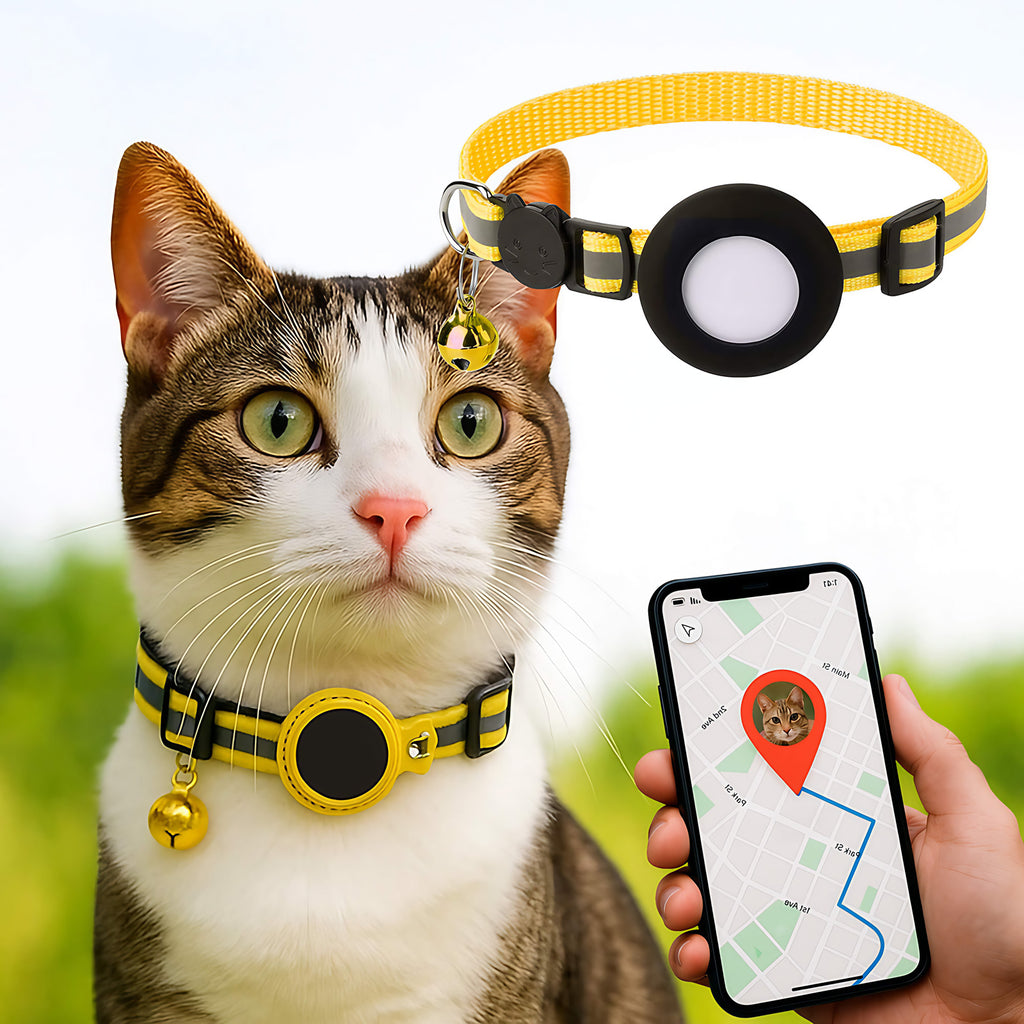 Collier pour chat en nylon réfléchissant, clochette, six coloris, jaune