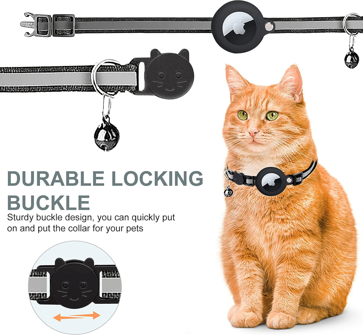 Collier pour chat en nylon réfléchissant, clochette, six coloris