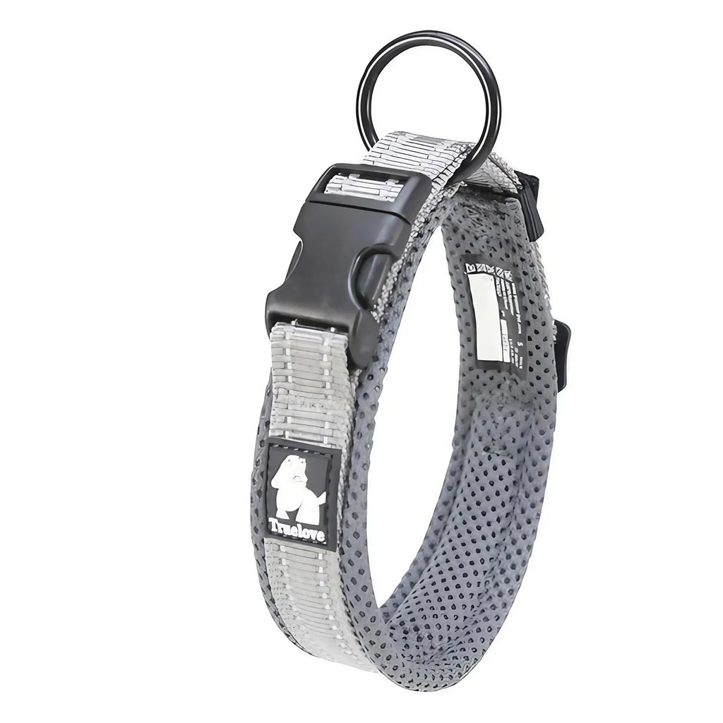 Collier pour chien réfléchissant en nylon, réglable, XXS au 3XL, gris