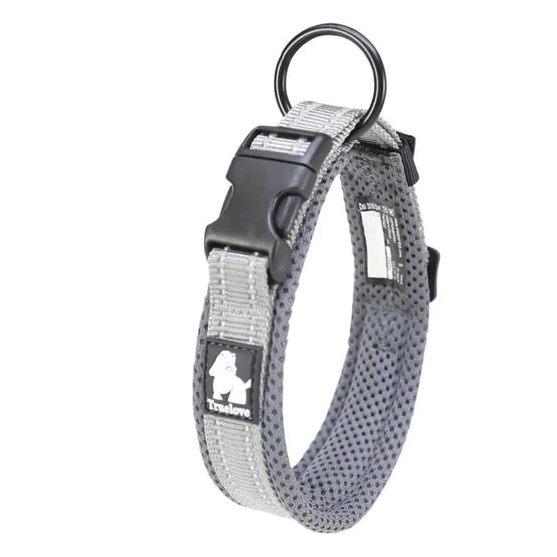 Collier pour chien réfléchissant en nylon, réglable, XXS au 3XL, gris