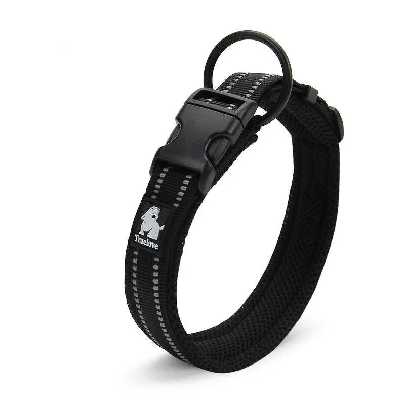 Collier pour chien réfléchissant en nylon, réglable, XXS au 3XL, noir
