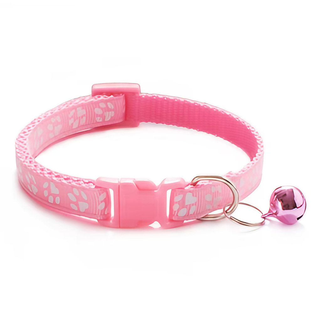 Collier pour chat réglable à clochette et motif patte, rose 2