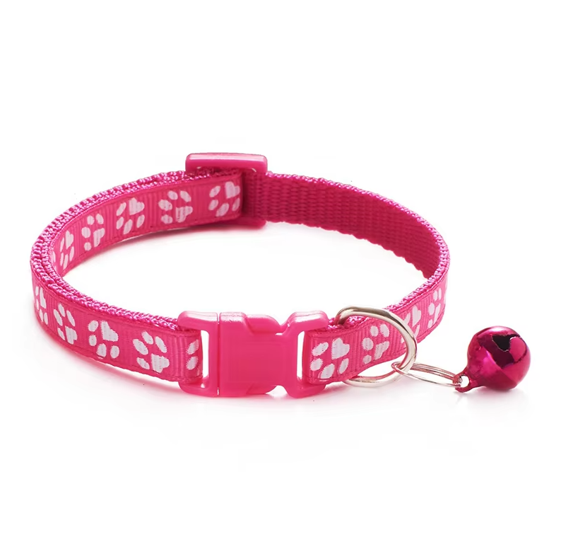 Collier pour chat réglable à clochette et motif patte, rose