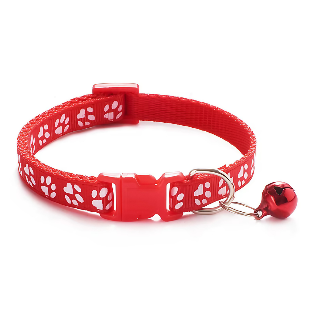 Collier pour chat réglable à clochette et motif patte, rouge