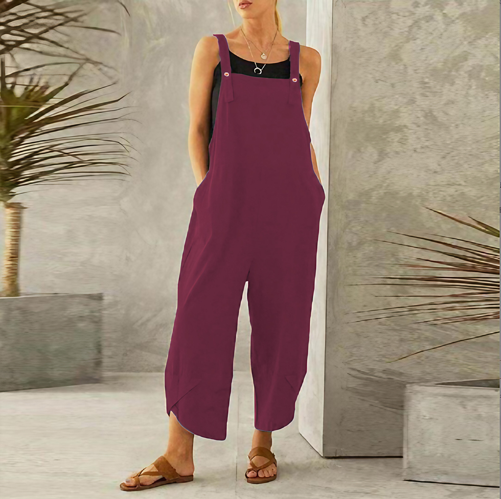 Combinaison ample femme à bretelles réglables et poches, violet