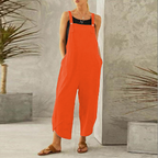 Combinaison ample femme à bretelles réglables et poches, orange