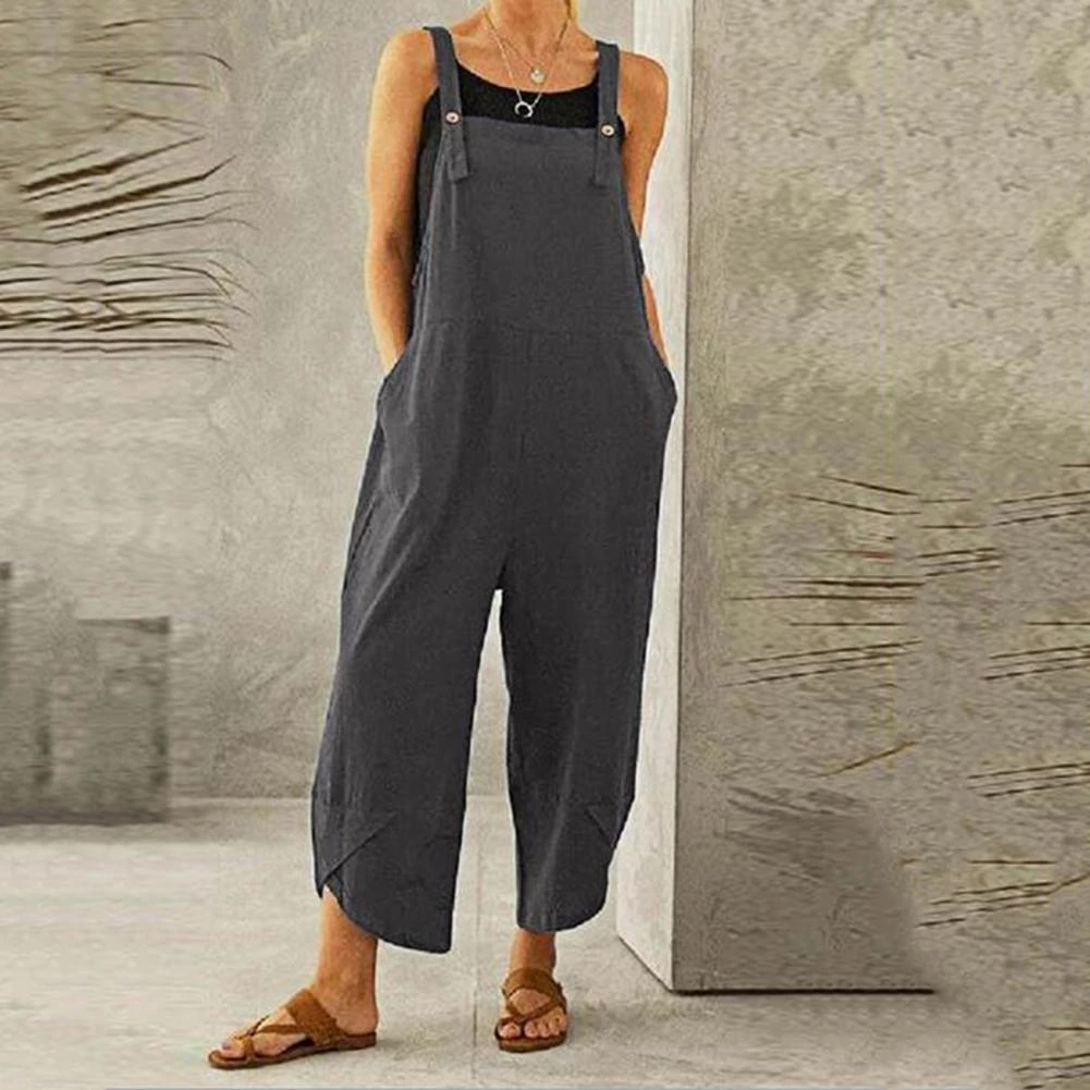 Combinaison ample femme à bretelles réglables et poches