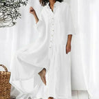 Combinaison femme boutonnée devant, jambes larges, manches longues, blanc