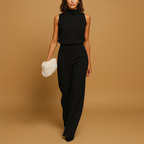 Combinaison femme dos nu, taille haute et jambes larges, noir