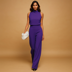 Combinaison femme dos nu, taille haute et jambes larges, pourpre
