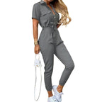 Combinaison d'été femme à bretelles réglables, jambes larges, gris