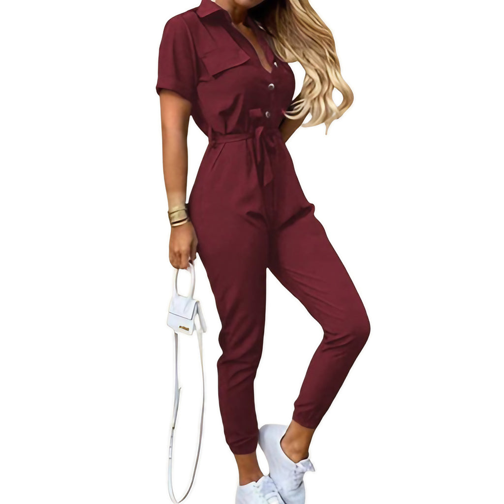 Combinaison d'été femme à bretelles réglables, jambes larges, rouge
