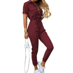 Combinaison d'été femme à bretelles réglables, jambes larges, rouge