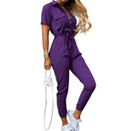 Combinaison d'été femme à bretelles réglables, jambes larges, lila