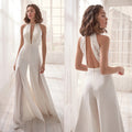 Combinaison blanche femme à col V plongeant, coupe fluide, blanc