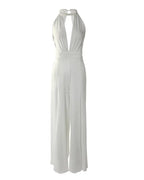 Combinaison blanche femme à col V plongeant, coupe fluide