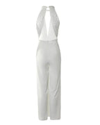 Combinaison blanche femme à col V plongeant, coupe fluide
