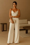 Combinaison de soirée femme à fines bretelles et jambes larges, blanc
