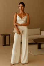 Combinaison de soirée femme à fines bretelles et jambes larges, blanc