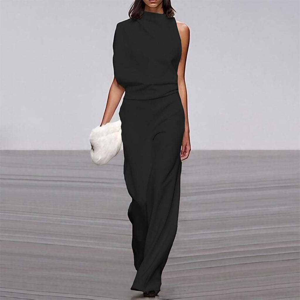 Combinaison femme sans manches à jambe large, du S au 3XL, noir