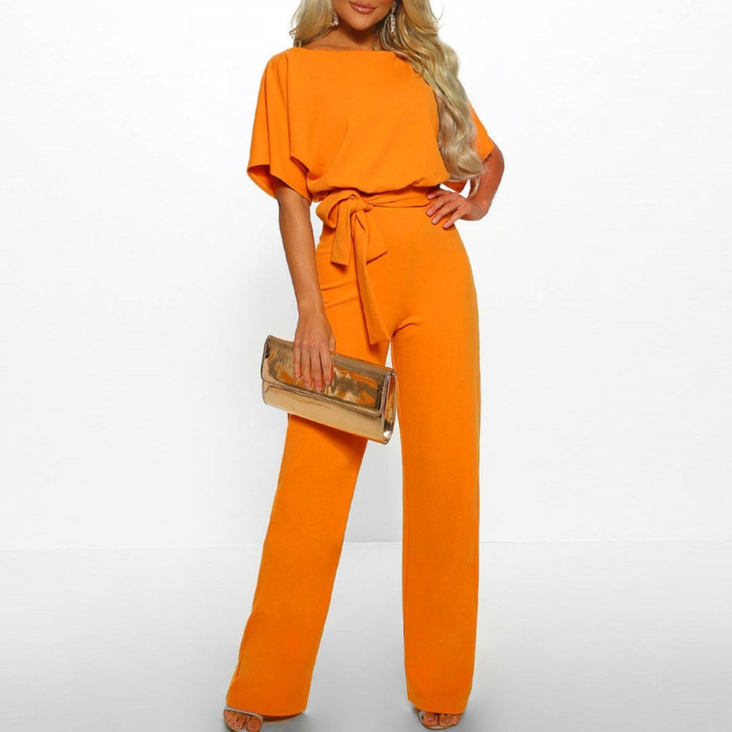 Combinaison femme jambes larges, laçage à la taille, jaune