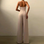 Combinaison femme jambes larges, décolleté croisé, fines bretelles