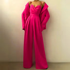 Combinaison femme jambes larges, décolleté croisé, fines bretelles