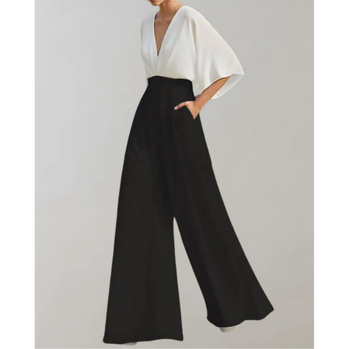 Combinaison pantalon femme fluide, neuf coloris, du S au 2XL, blanc et noir