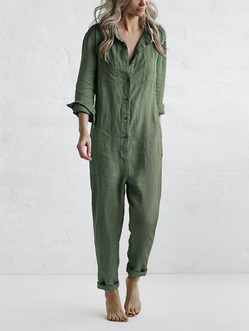 Combinaison pantalon femme à manches longues, quatre coloris, vert