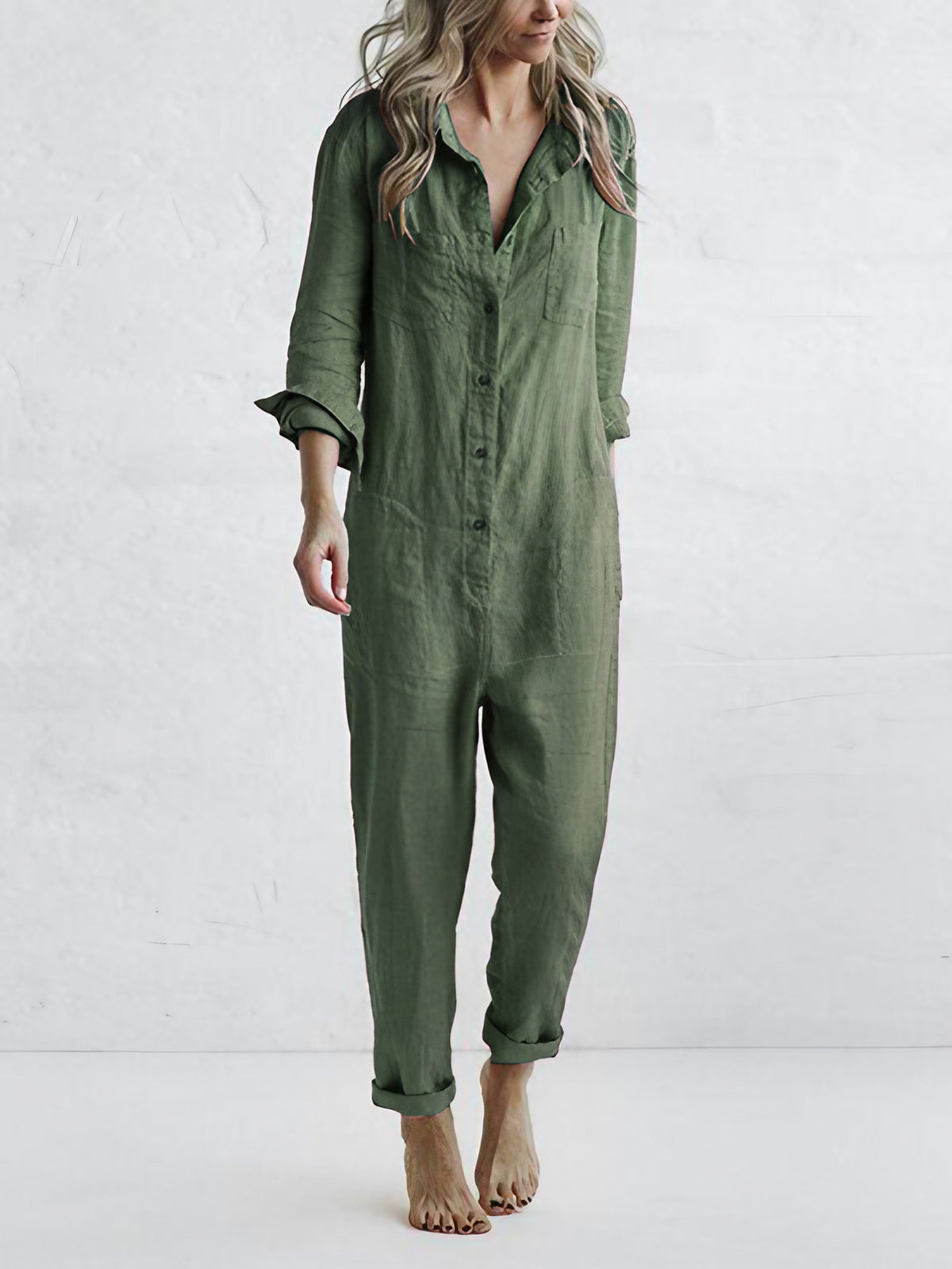 Combinaison pantalon femme à manches longues, quatre coloris, vert