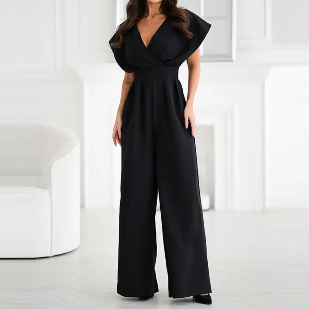 Combinaison pantalon femme jambes larges, manches papillon