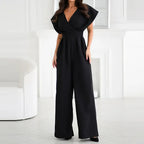 Combinaison pantalon femme jambes larges, manches papillon