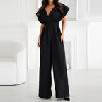 Combinaison pantalon femme jambes larges, manches papillon