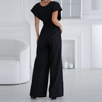 Combinaison pantalon femme jambes larges, manches papillon