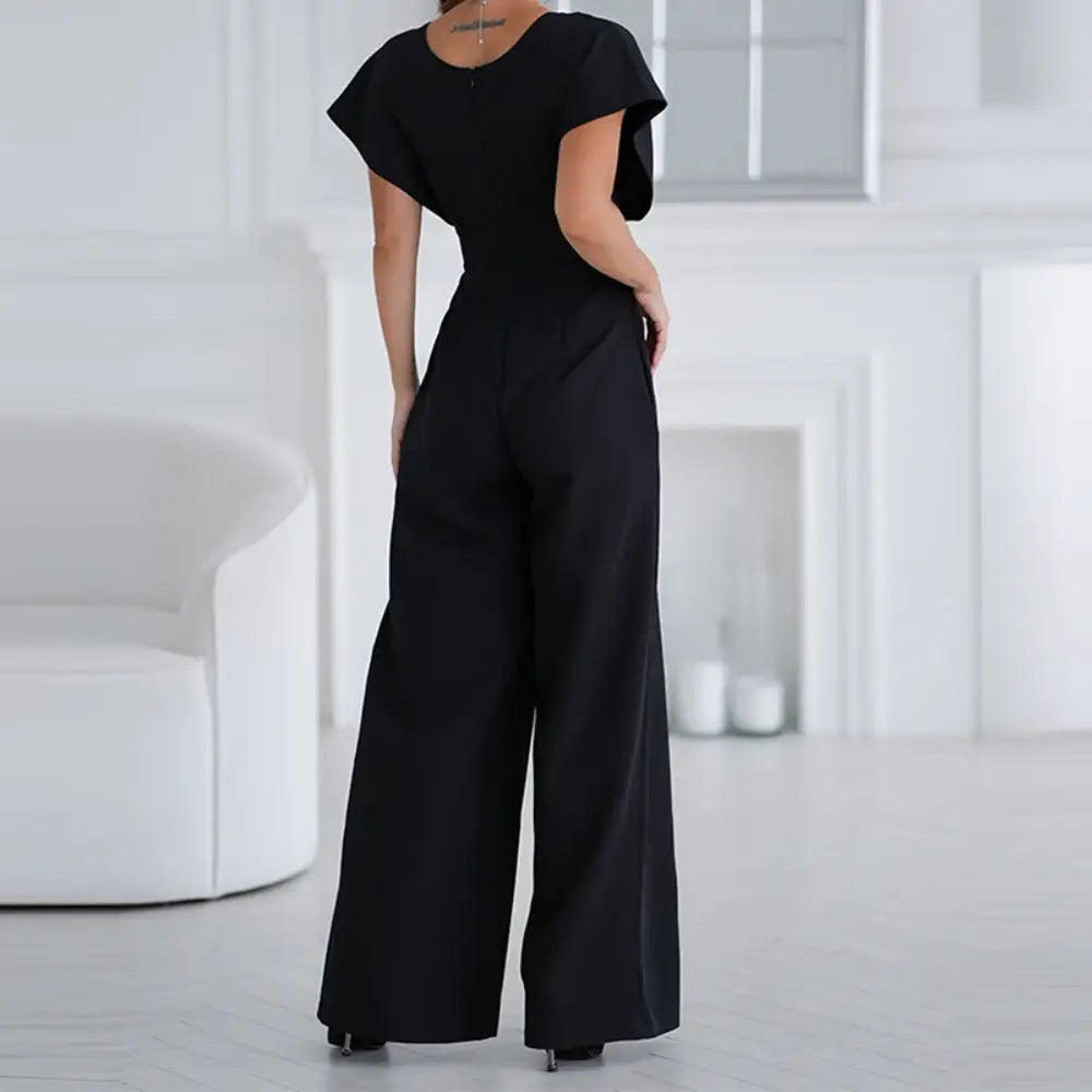 Combinaison pantalon femme jambes larges, manches papillon