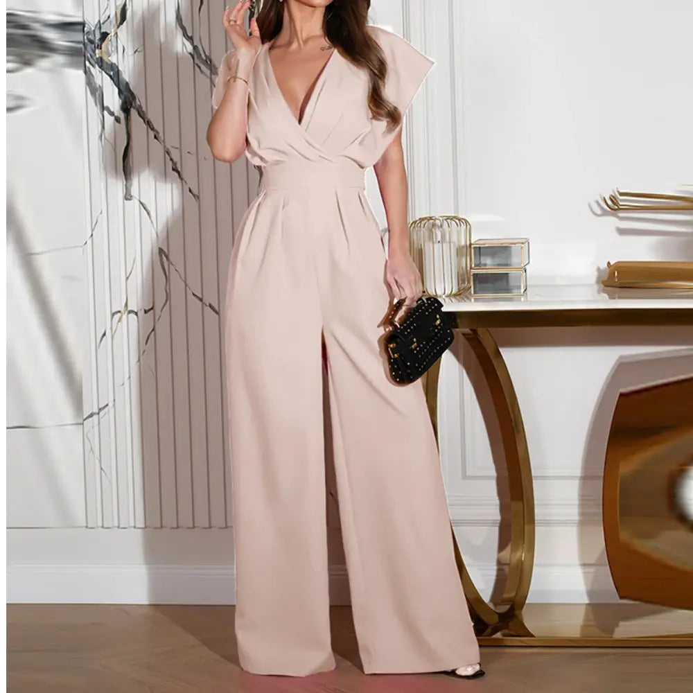Combinaison pantalon femme jambes larges, manches papillon