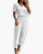Combinaison femme ajustée à col V, neuf coloris, du S au 2XL, blanc