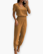 Combinaison femme ajustée à col V, neuf coloris, du S au 2XL, marron