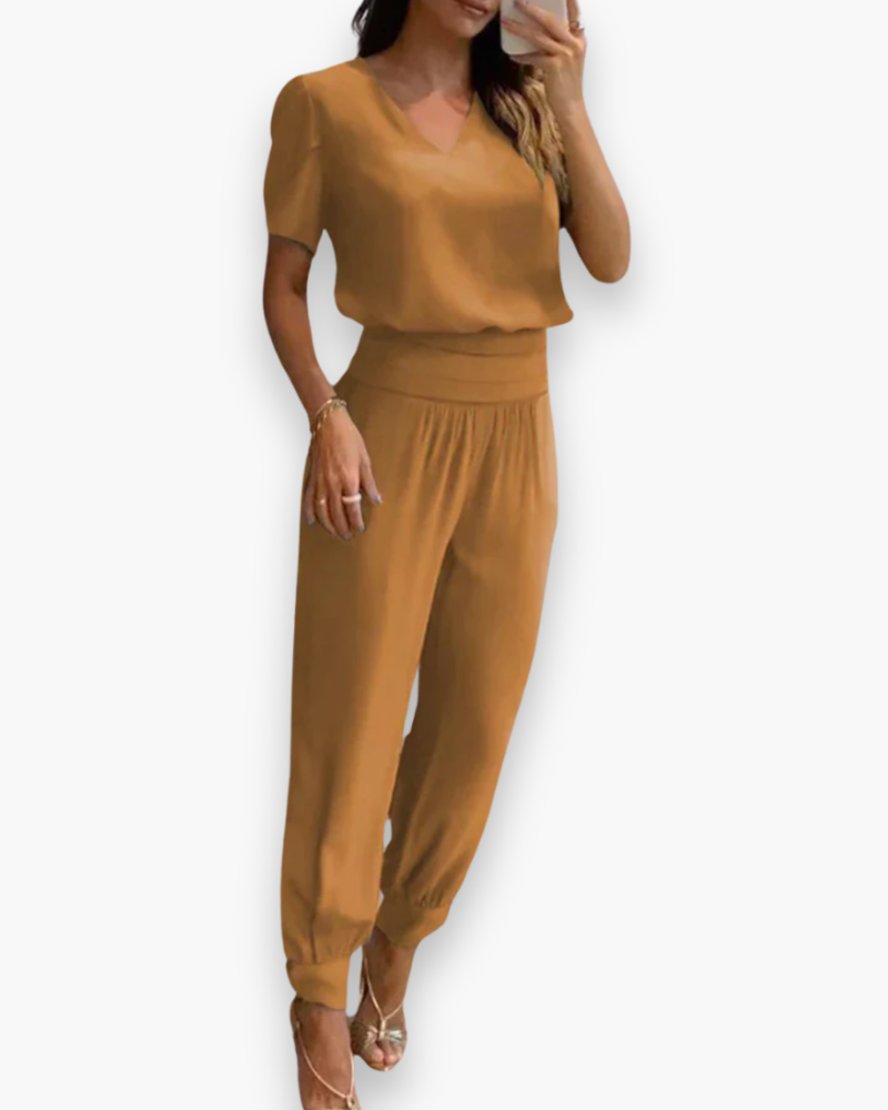 Combinaison femme ajustée à col V, neuf coloris, du S au 2XL, marron