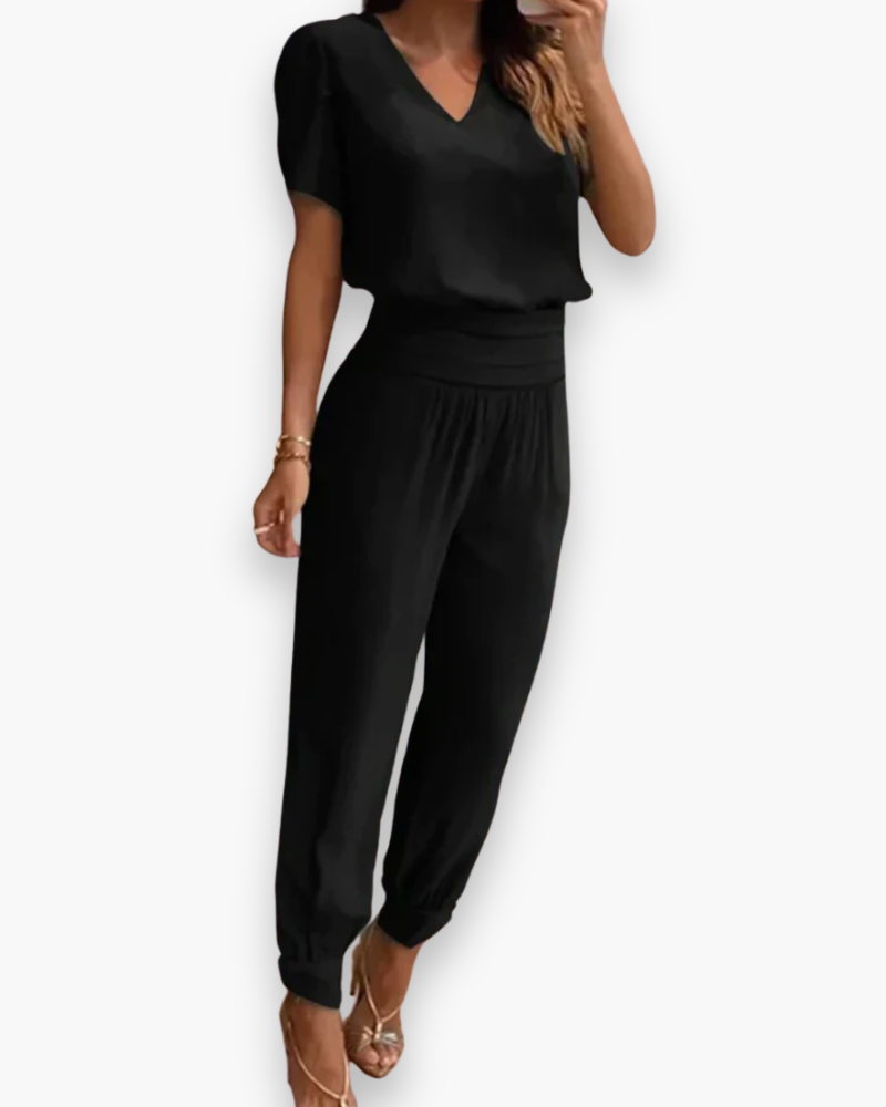 Combinaison femme ajustée à col V, neuf coloris, du S au 2XL, noir