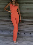 Combinaison longue femme asymétrique à une bretelle, cinq coloris, orange