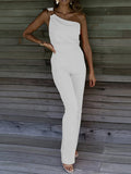 Combinaison longue femme asymétrique à une bretelle, cinq coloris, blanc